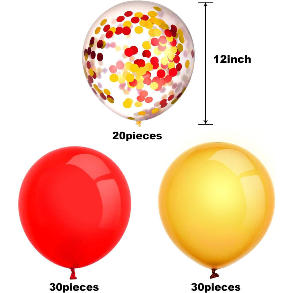 TecUnite 80-Pack Red & Yellow Confetti Balloons – 12 Inch Latex Party Balloons with Ribbon for Weddings, Birthdays, Baby Showers & More