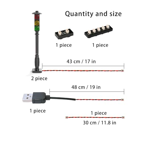 TEDDOO 2-Pack Building Blocks Traffic Signal Lights – Automatic Flashing, USB Powered, Compatible with Lego City Sets