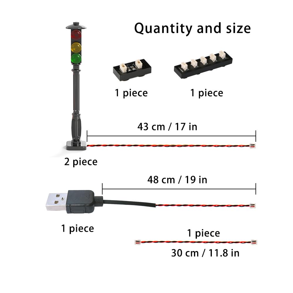 TEDDOO 2-Pack Building Blocks Traffic Signal Lights – Automatic Flashing, USB Powered, Compatible with Lego City Sets