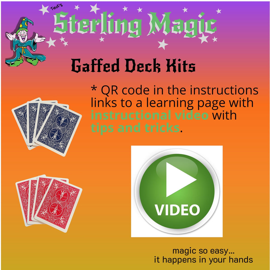 Ted's Sterling Magic Professional Gaffed Deck Kit – Bicycle Stock Cards with Video Tutorials for Beginner to Pro Magicians