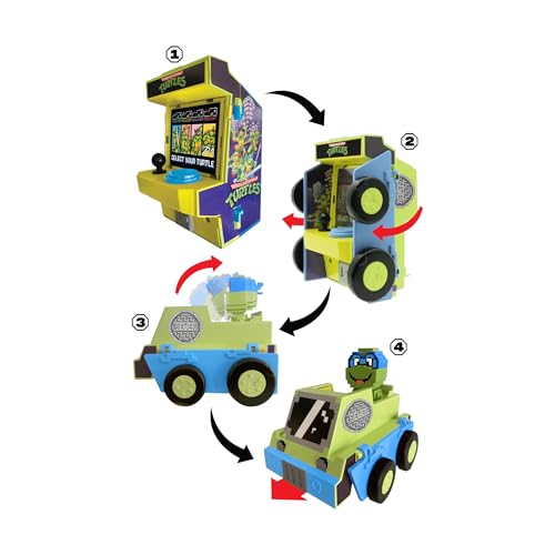 Teenage Mutant Ninja Turtles Arcade Cruisers Leonardo Edition - 2-in-1 Arcade Cabinet to Transforming Vehicle with Lights, Sounds, and Dual-Screen Lenticular Display