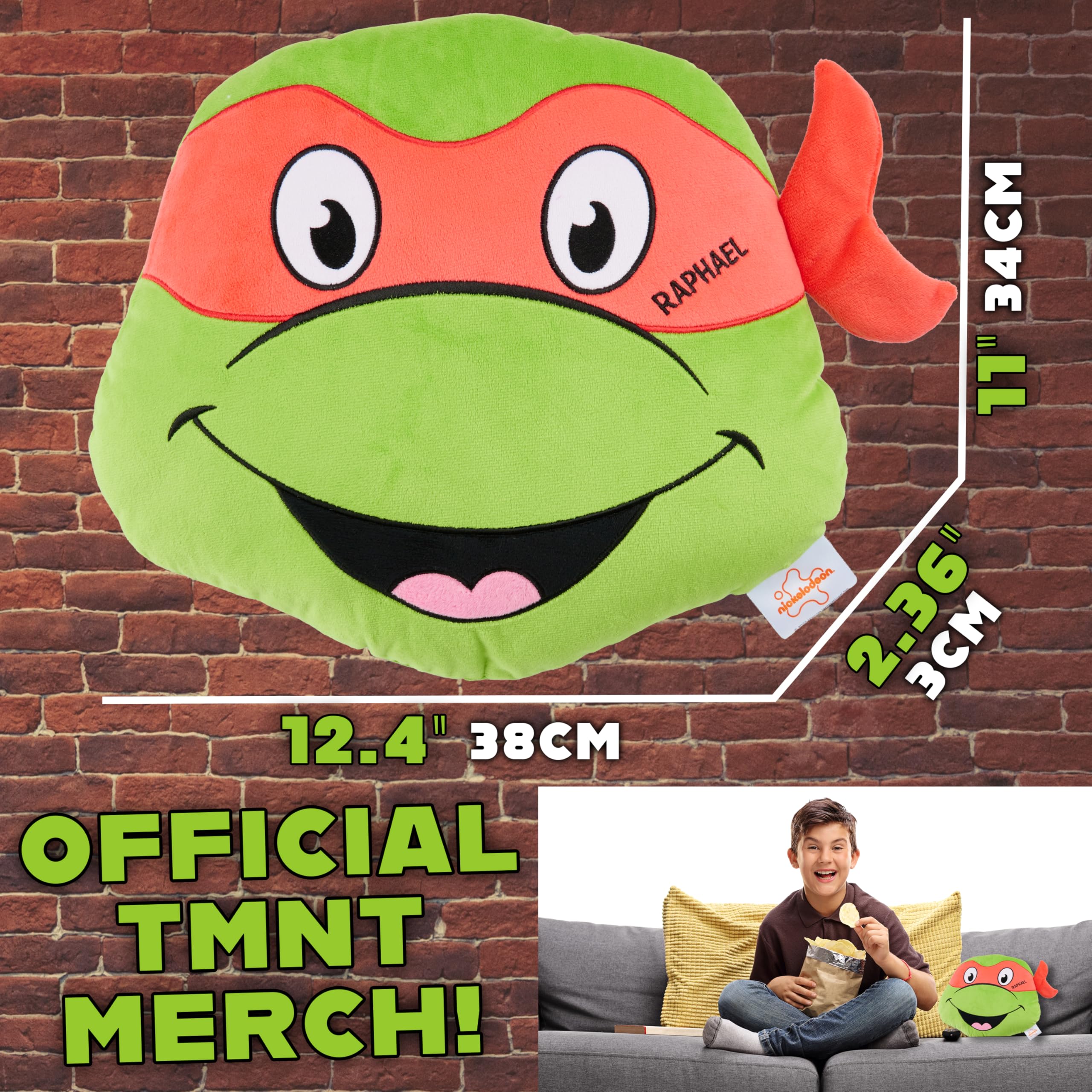 Teenage Mutant Ninja Turtles Plush Cushion Pillow – Soft Fluffy TMNT Throw Pillow for Bedroom Decor, 15x13.4 Inches