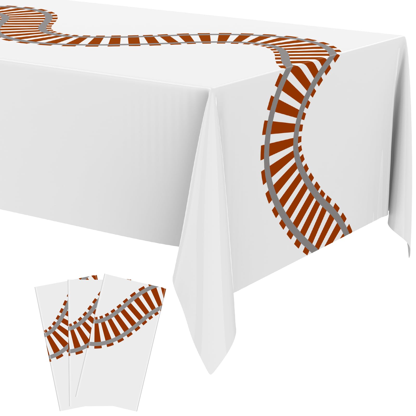 Teenyyou 3-Pack Train Track Tablecloths - 54x108 Inch Plastic Party Table Covers for Railroad Themed Birthdays