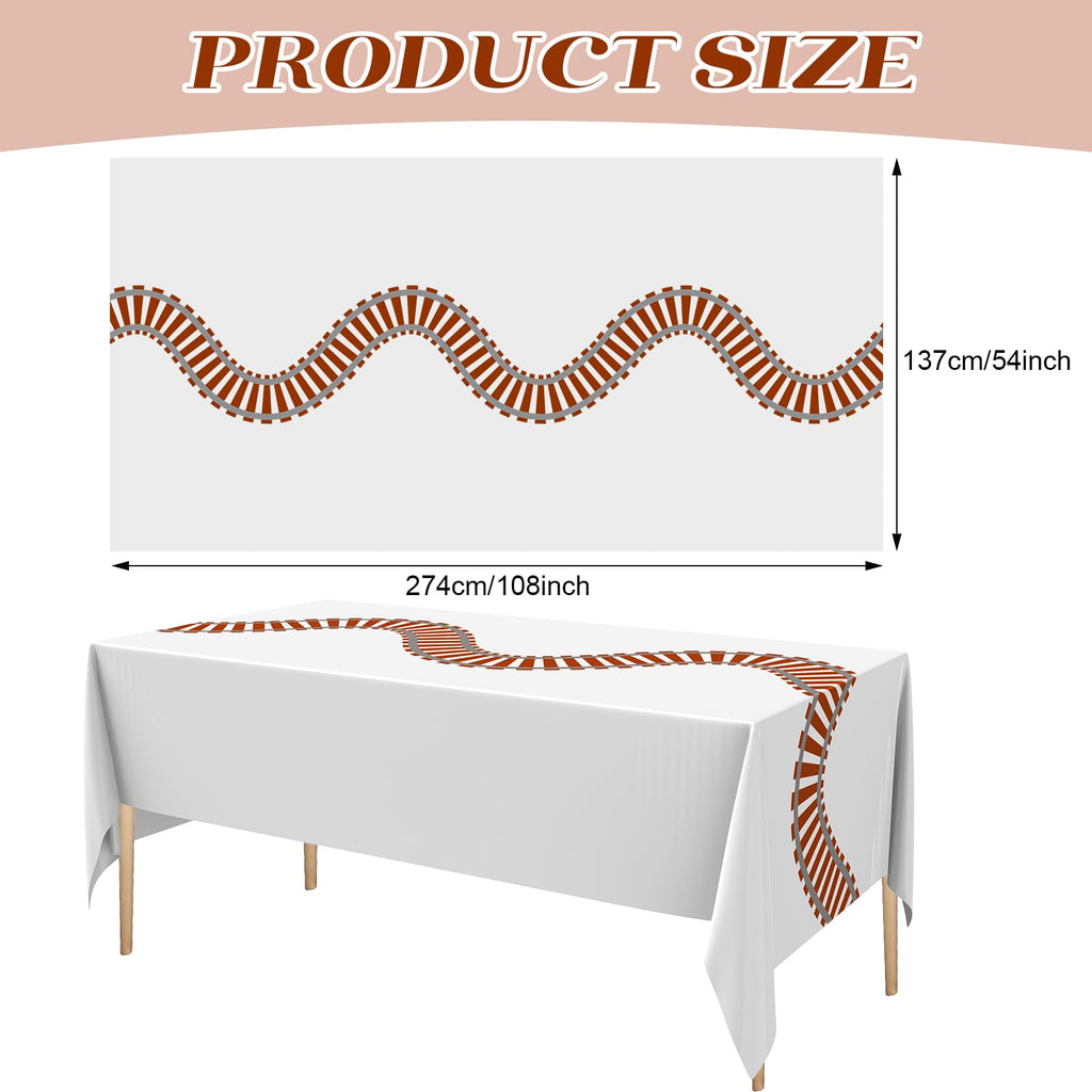 Teenyyou 3-Pack Train Track Tablecloths - 54x108 Inch Plastic Party Table Covers for Railroad Themed Birthdays