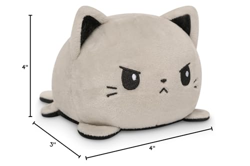 TeeTurtle 4-Inch Reversible Cat Plushie – Gray and Black Flip Toy with Embroidered Details