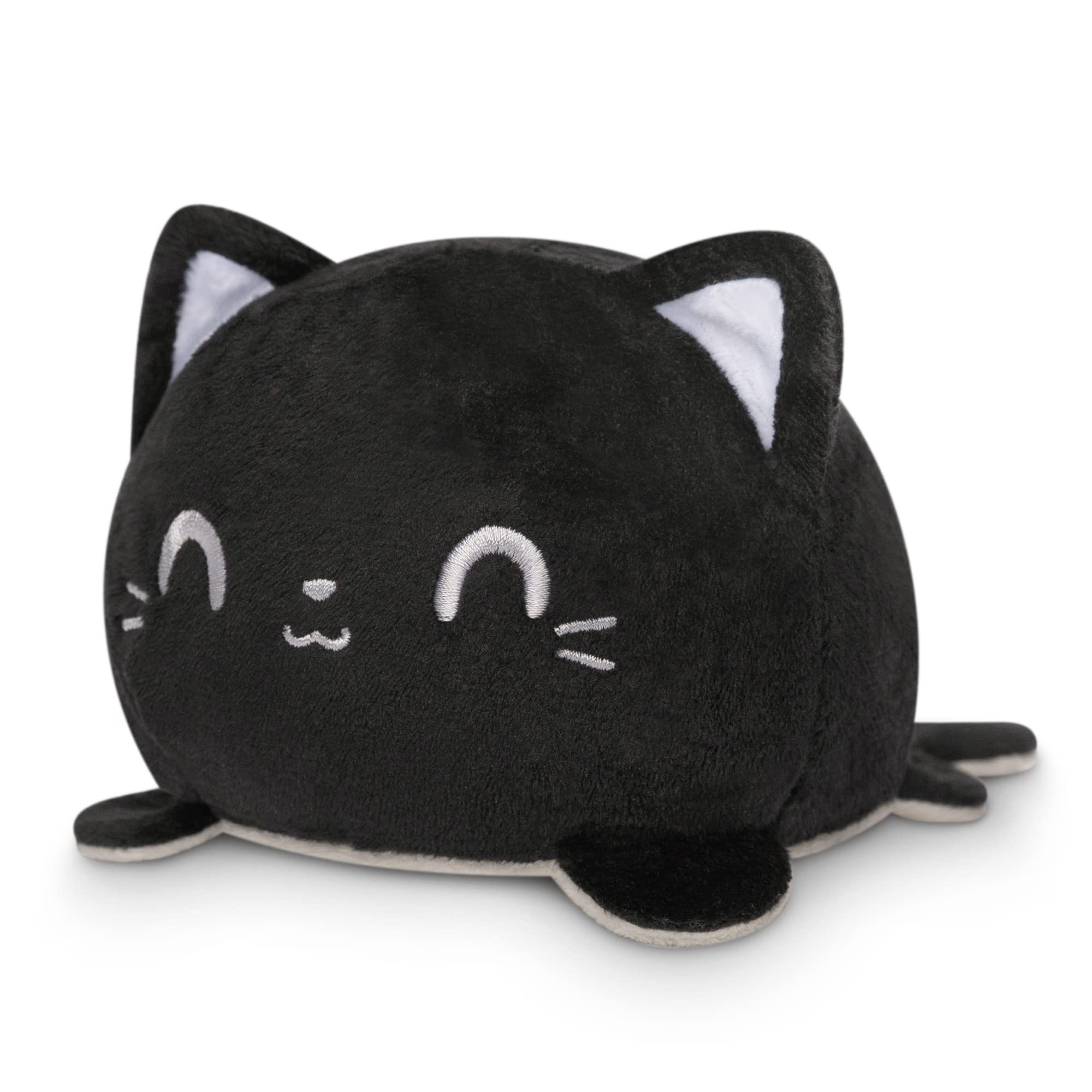 TeeTurtle 4-Inch Reversible Cat Plushie – Gray and Black Flip Toy with Embroidered Details