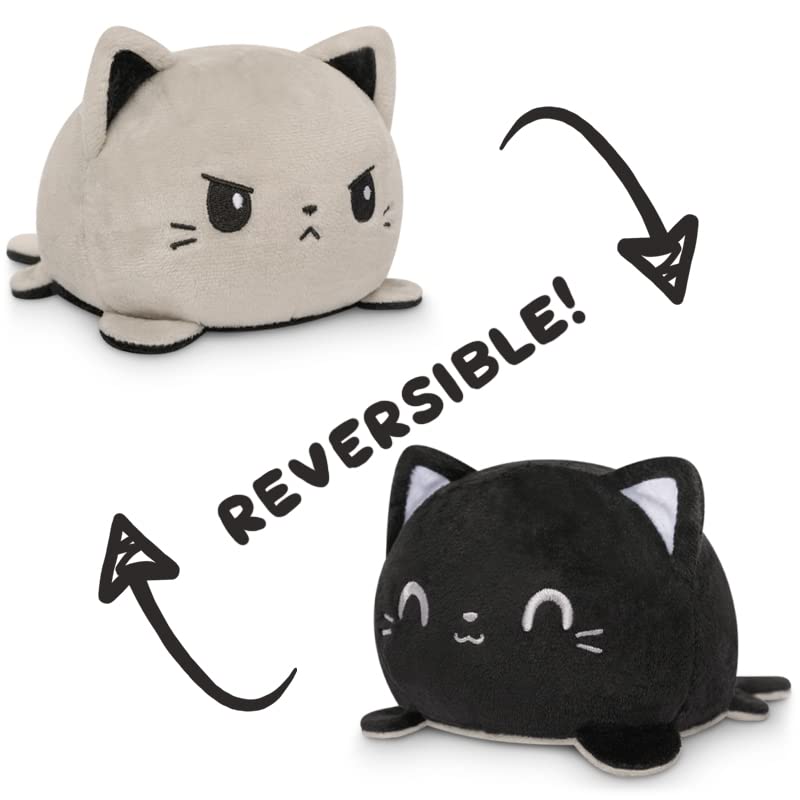 TeeTurtle 4-Inch Reversible Cat Plushie – Gray and Black Flip Toy with Embroidered Details
