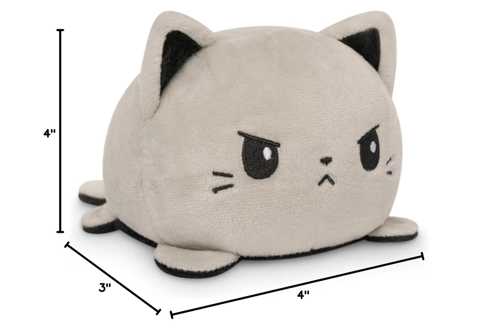 TeeTurtle 4-Inch Reversible Cat Plushie – Gray and Black Flip Toy with Embroidered Details
