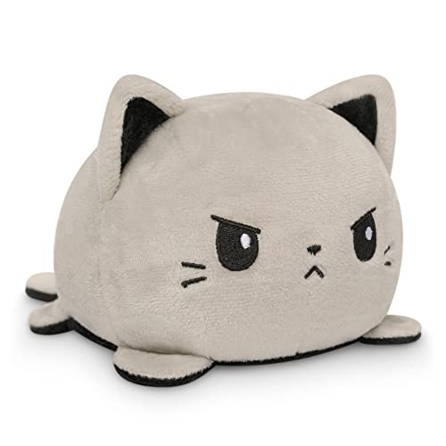TeeTurtle 4-Inch Reversible Cat Plushie – Gray and Black Flip Toy with Embroidered Details