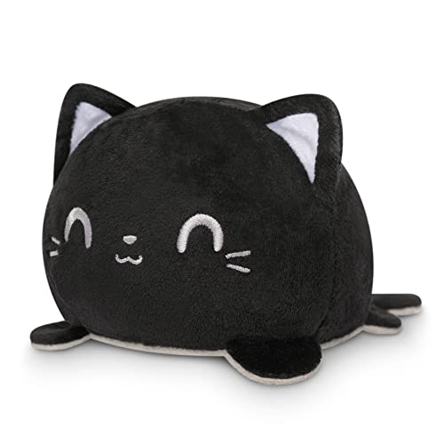 TeeTurtle 4-Inch Reversible Cat Plushie – Gray and Black Flip Toy with Embroidered Details
