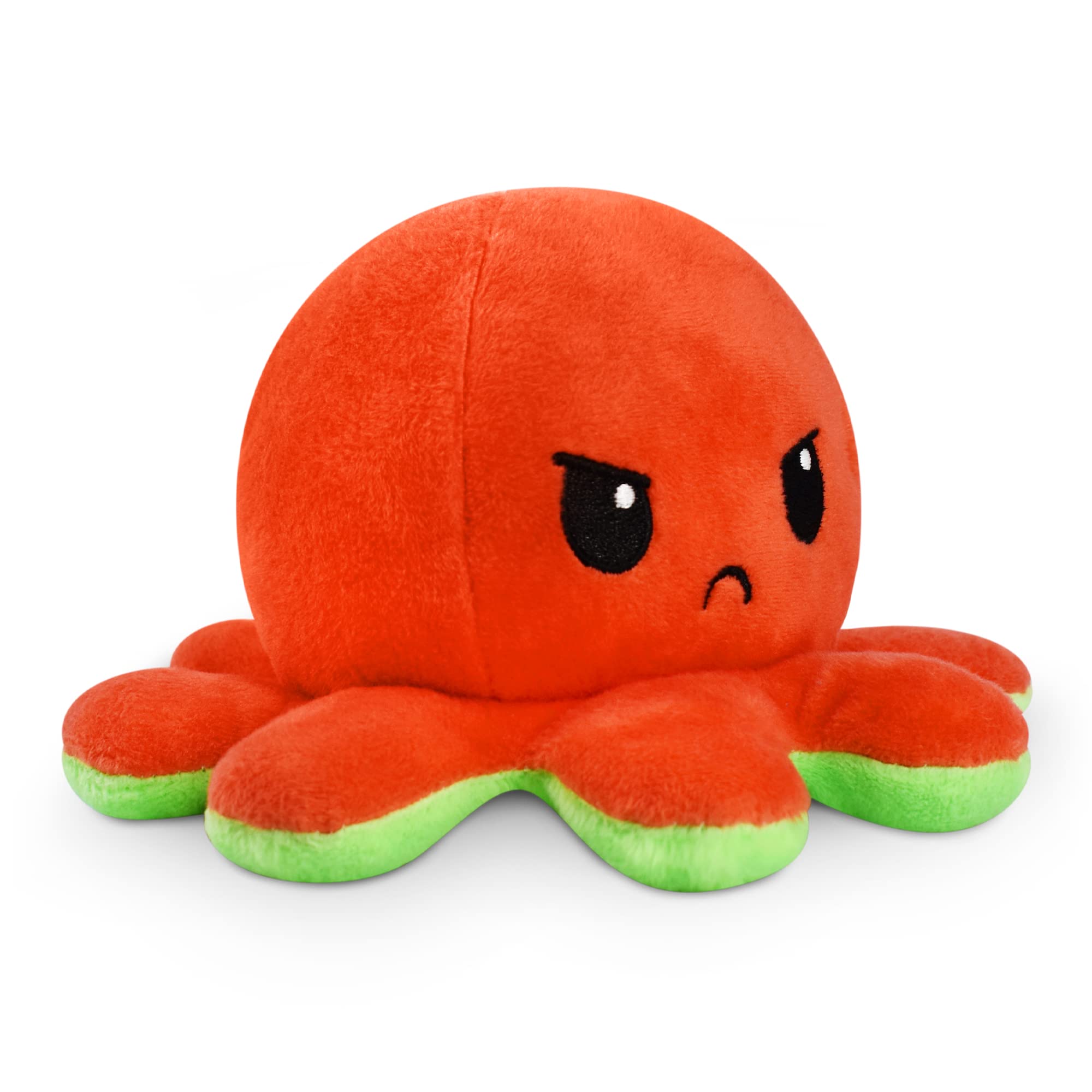 TeeTurtle 4-Inch Reversible Octopus Plush – Red and Green Two-Sided Flip Toy with Embroidered Faces