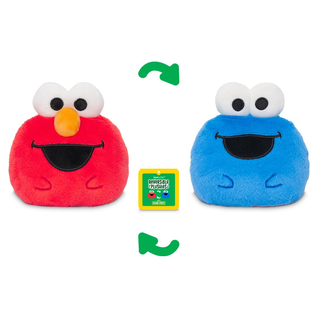 TeeTurtle 4" Reversible Plushie: Elmo and Cookie Monster Mood Toy – Soft, Cuddly, and Perfect for Kids & Adults