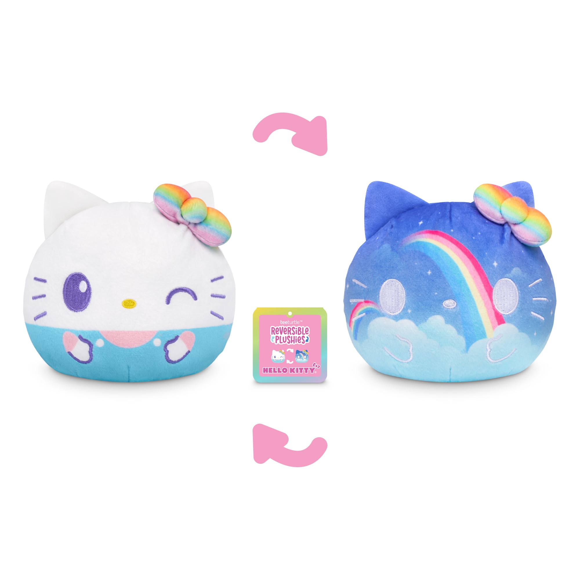 TeeTurtle Hello Kitty Reversible Plush – 4-Inch Rainbow Flip Toy, Two-Sided Embroidered Collectible