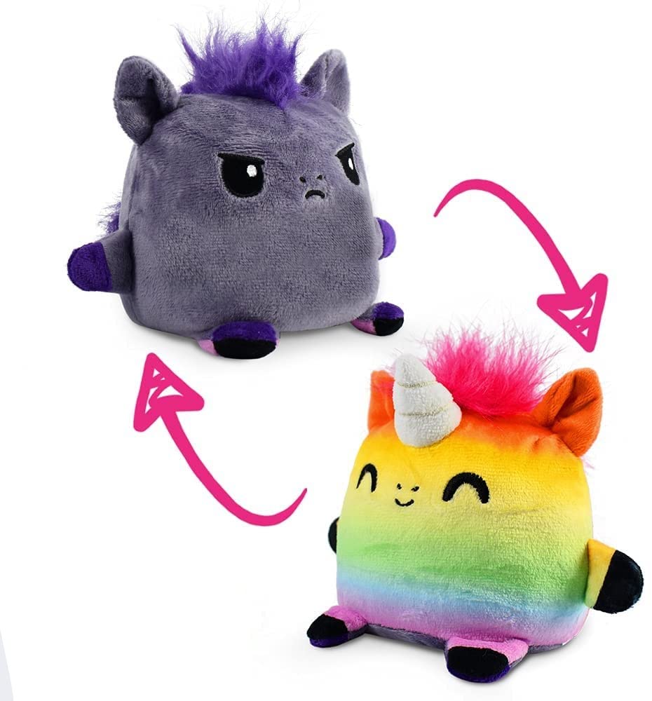 TeeTurtle Plushmates: Reversible Horse + Unicorn Plush with Magnetic Hands – Rainbow & Gray