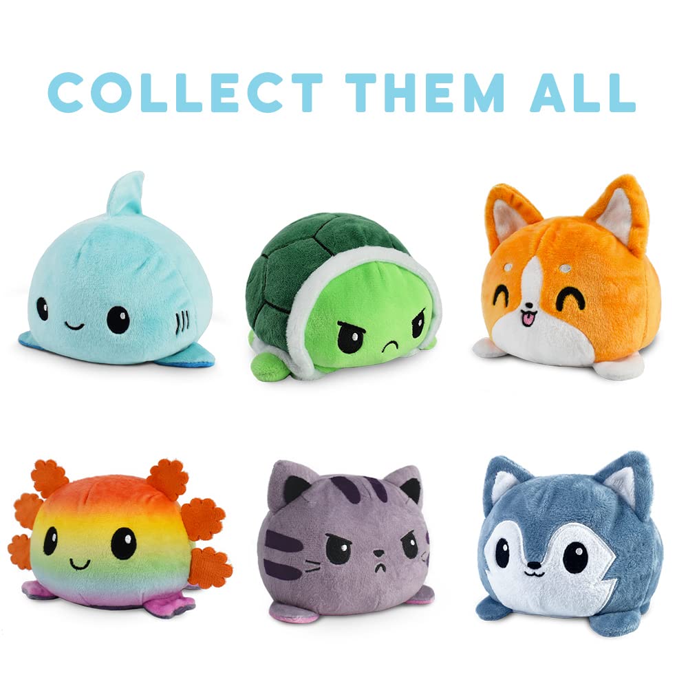 TeeTurtle Reversible 4-Inch Gray Tabby/Rainbow Plushie – Flip Toy for Emotional Communication