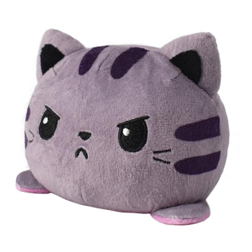 TeeTurtle Reversible 4-Inch Gray Tabby/Rainbow Plushie – Flip Toy for Emotional Communication