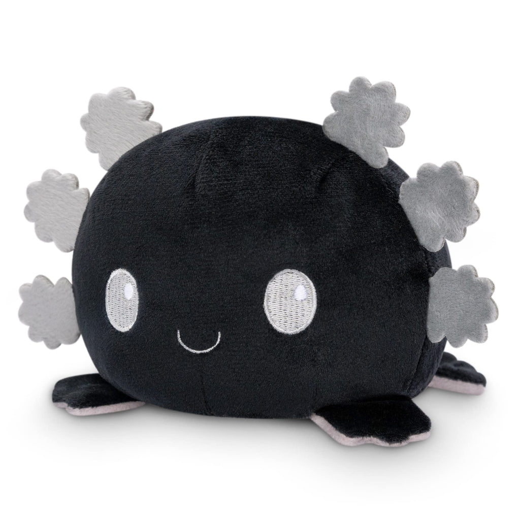 TeeTurtle Reversible Axolotl Plushie - 4-Inch Black + Pumpkin Two-Sided Soft Toy with Embroidered Details