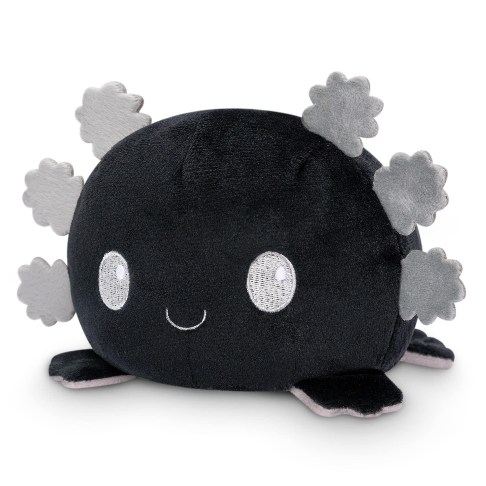 TeeTurtle Reversible Axolotl Plushie - 4-Inch Black + Pumpkin Two-Sided Soft Toy with Embroidered Details