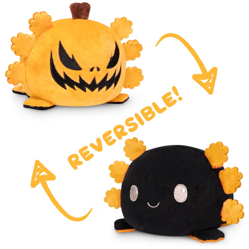 TeeTurtle Reversible Axolotl Plushie - 4-Inch Black + Pumpkin Two-Sided Soft Toy with Embroidered Details