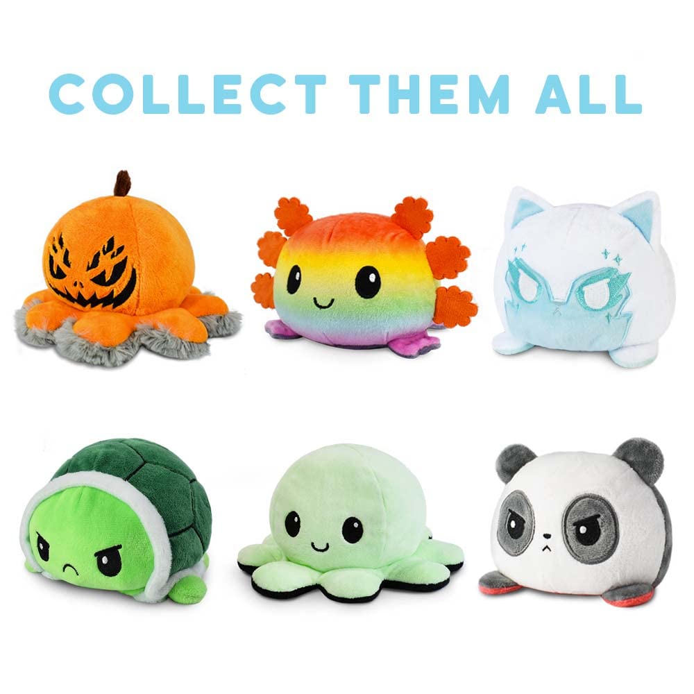 TeeTurtle Reversible Axolotl Plushie - 4-Inch Black + Pumpkin Two-Sided Soft Toy with Embroidered Details