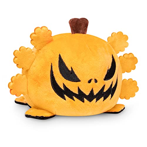 TeeTurtle Reversible Axolotl Plushie - 4-Inch Black + Pumpkin Two-Sided Soft Toy with Embroidered Details