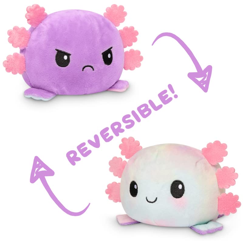 TeeTurtle Reversible Axolotl Plushie, 4-Inch Purple Tie-Dye Two-Sided Flip Plush Toy with Embroidered Details
