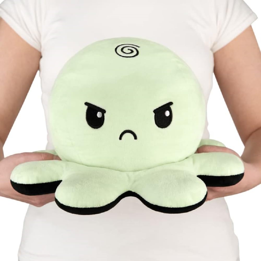 TeeTurtle Reversible Big Octopus Plushie – Glow in the Dark, Mood-Showin, Twice the Size of the Original