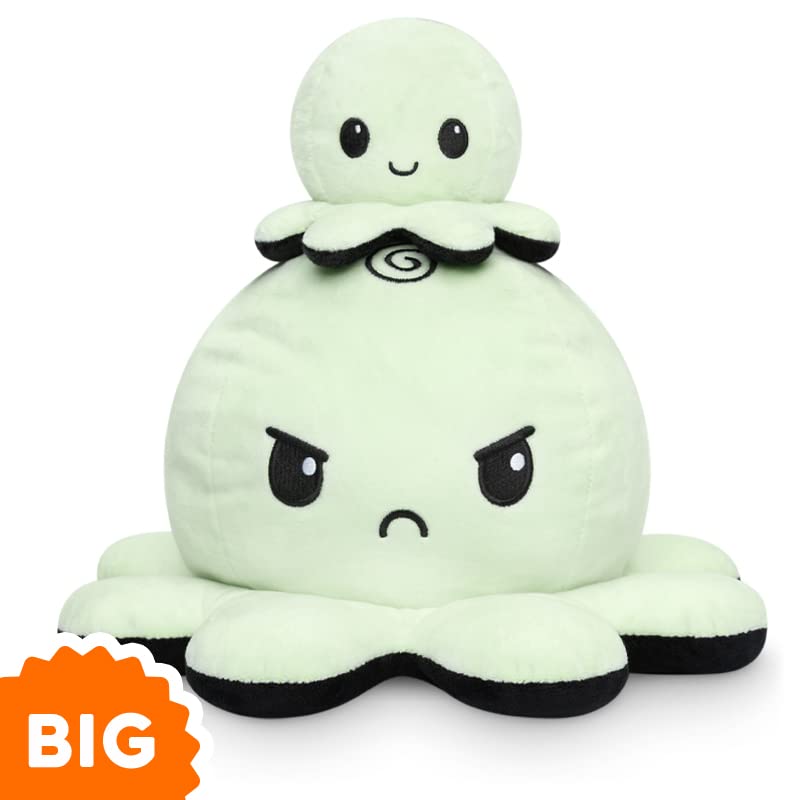 TeeTurtle Reversible Big Octopus Plushie – Glow in the Dark, Mood-Showin, Twice the Size of the Original