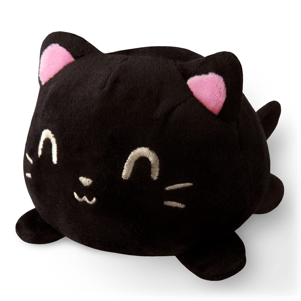 TeeTurtle Reversible Cat Plushie - 4-Inch Black Two-Sided Flip Toy with Embroidered Faces
