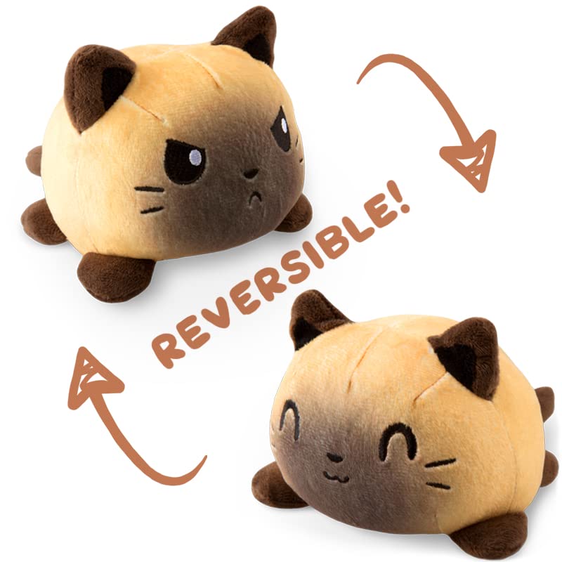 TeeTurtle Reversible Cat Plushie - 4-Inch Siamese Two-Sided Flip Toy with Embroidered Details - Cute Mini Collectible for All Ages