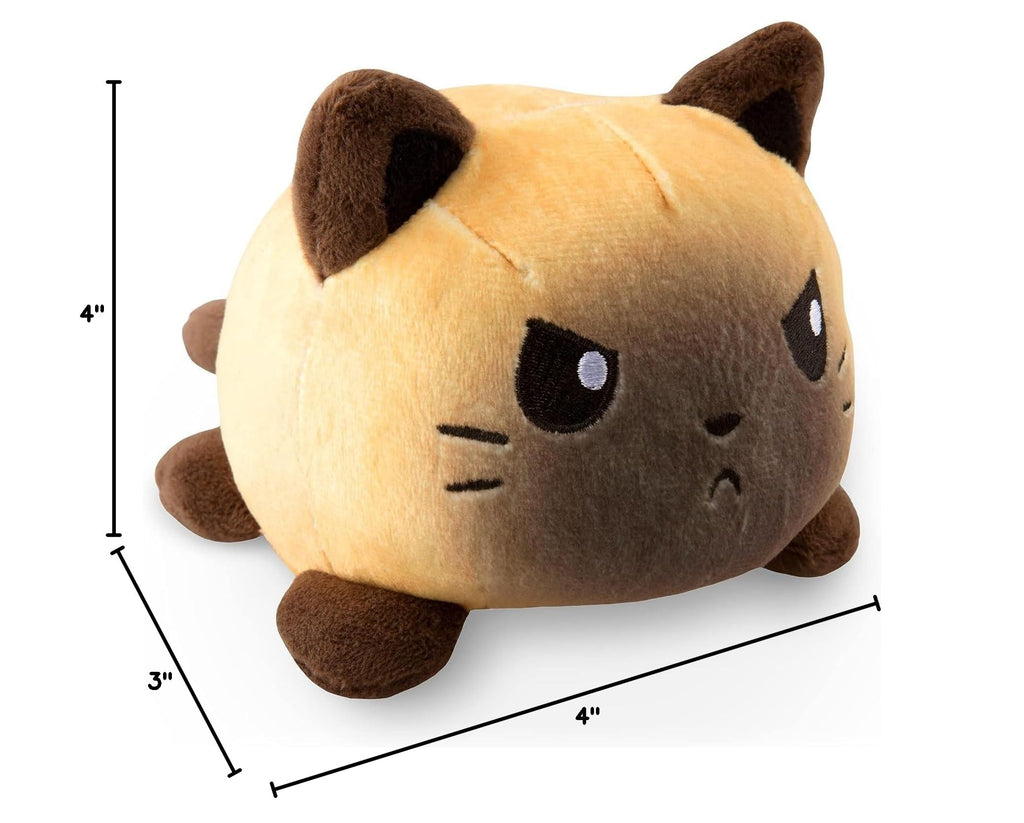 TeeTurtle Reversible Cat Plushie - 4-Inch Siamese Two-Sided Flip Toy with Embroidered Details - Cute Mini Collectible for All Ages