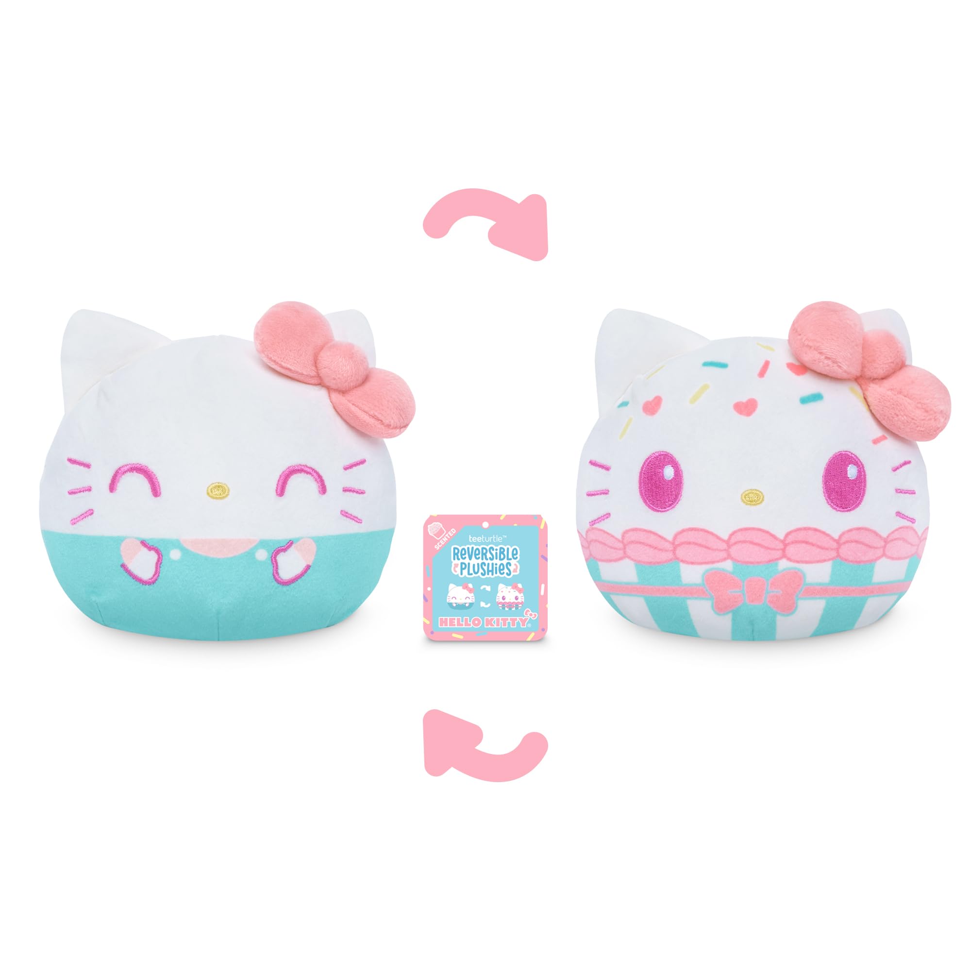 TeeTurtle Reversible Hello Kitty 4-Inch Plush: Two-Sided Cupcake Flip Toy with Embroidered Details
