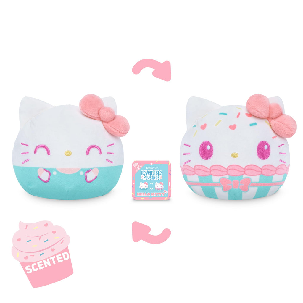 TeeTurtle Reversible Hello Kitty 4-Inch Plush: Two-Sided Cupcake Flip Toy with Embroidered Details