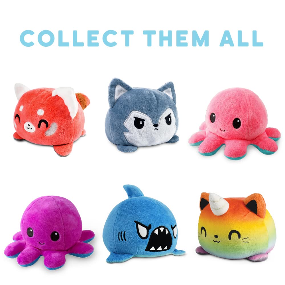 TeeTurtle Reversible Octopus Plushie 4-Inch Black Gray - Flip Plush Toy with Embroidered Details