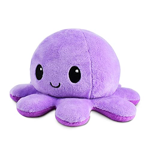 TeeTurtle Reversible Octopus Plushie – 4-Inch Dark Purple & Light Purple Flip Plush Toy with Embroidered Faces