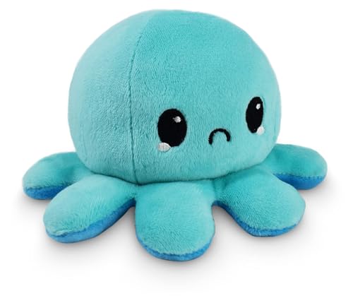 TeeTurtle Reversible Octopus Plushie 4 inch – Happy Blue/Sad Light Blue Mood Fidget Toy