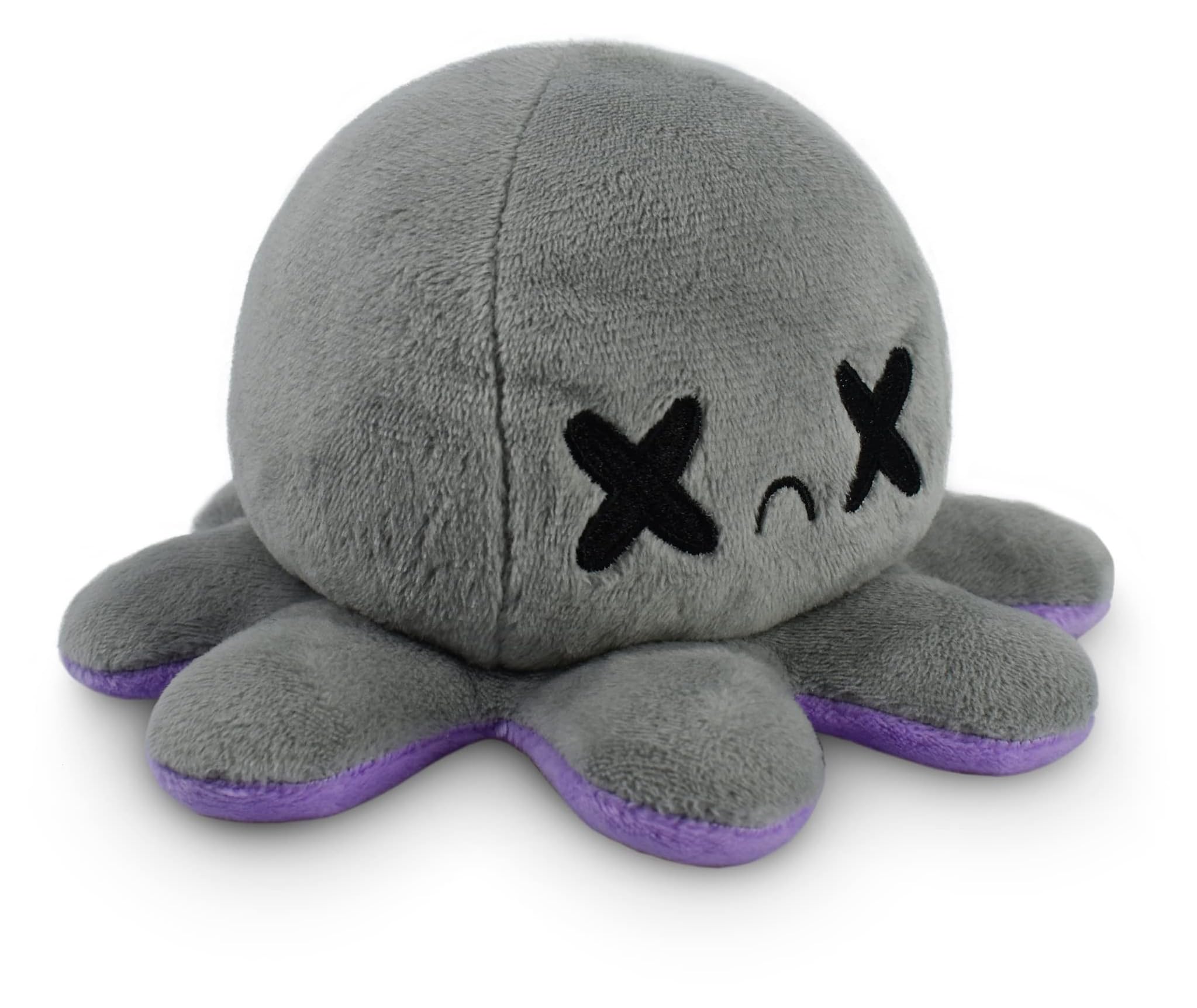 TeeTurtle Reversible Octopus Plushie 4-Inch – Happy Purple & Dead Gray Flip Toy with Embroidered Details