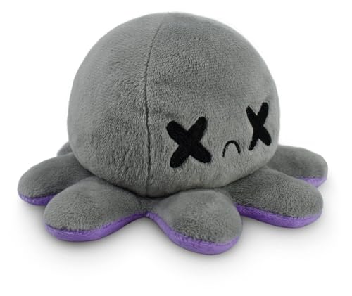 TeeTurtle Reversible Octopus Plushie 4-Inch – Happy Purple & Dead Gray Flip Toy with Embroidered Details