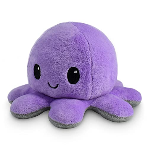 TeeTurtle Reversible Octopus Plushie 4-Inch – Happy Purple & Dead Gray Flip Toy with Embroidered Details