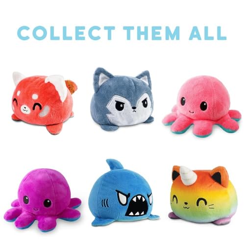 TeeTurtle Reversible Octopus Plushie 4-Inch – Happy Purple & Dead Gray Flip Toy with Embroidered Details