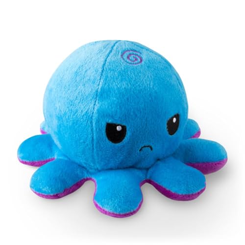 TeeTurtle Reversible Octopus Plushie – 4-Inch Purple + Blue Two-Sided Flip Toy with Embroidered Details