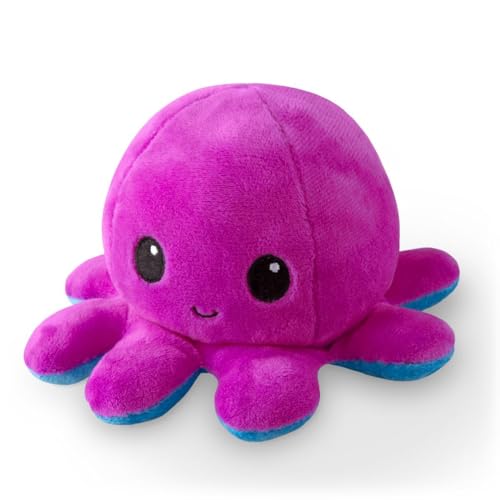 TeeTurtle Reversible Octopus Plushie – 4-Inch Purple + Blue Two-Sided Flip Toy with Embroidered Details