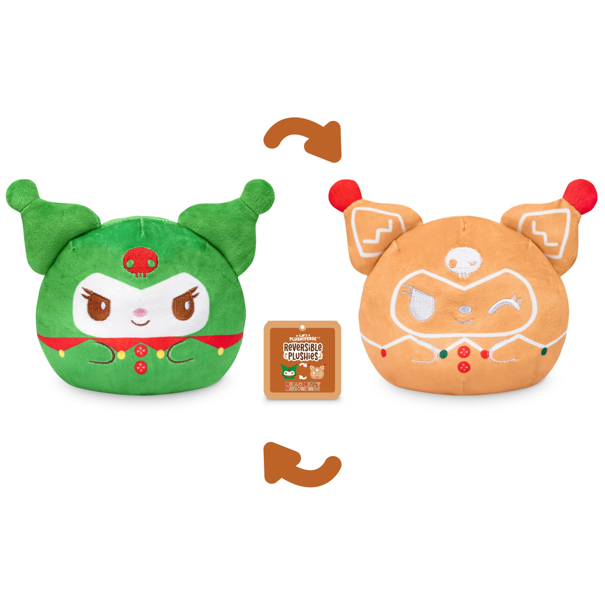 TeeTurtle Reversible Sanrio Kuromi Plushie – 4-Inch Gingerbread Two-Sided Flip Toy with Embroidered Details