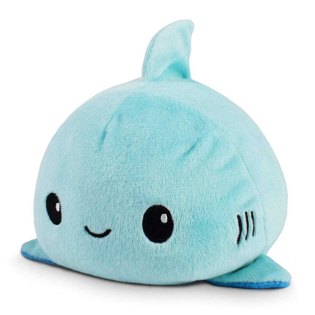 TeeTurtle Reversible Shark Plushie - 4-Inch Blue Fidget Toy for Mood Expression