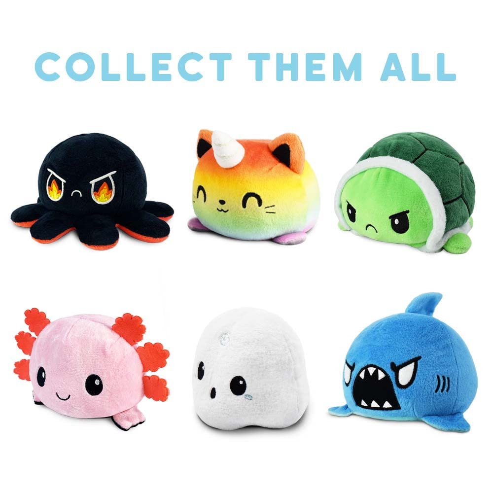 TeeTurtle Reversible Shark Plushie - 4-Inch Blue Fidget Toy for Mood Expression
