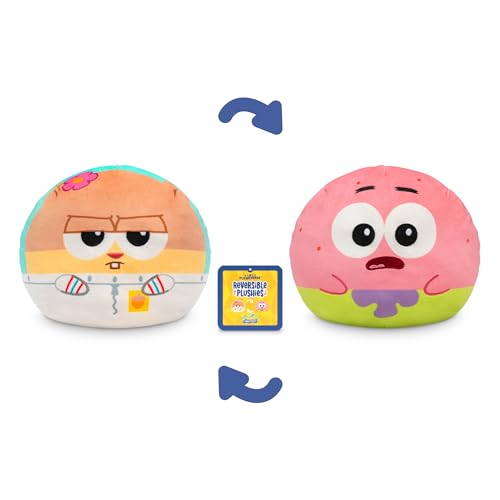TeeTurtle Reversible SpongeBob SquarePants Sandy & Patrick 6-Inch Flip Plush Toy with Embroidered Details