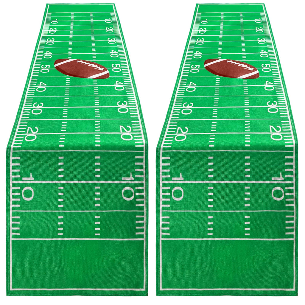 Tegeme 2 Pack Football Themed Table Runner – 14x72 Inch Flax Tablecloth for Game Day Decor