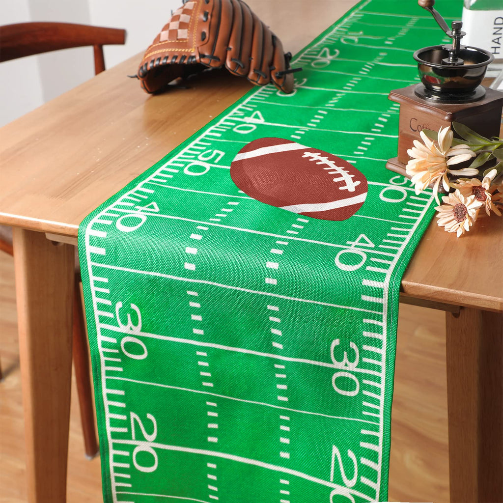 Tegeme 2 Pack Football Themed Table Runner – 14x72 Inch Flax Tablecloth for Game Day Decor