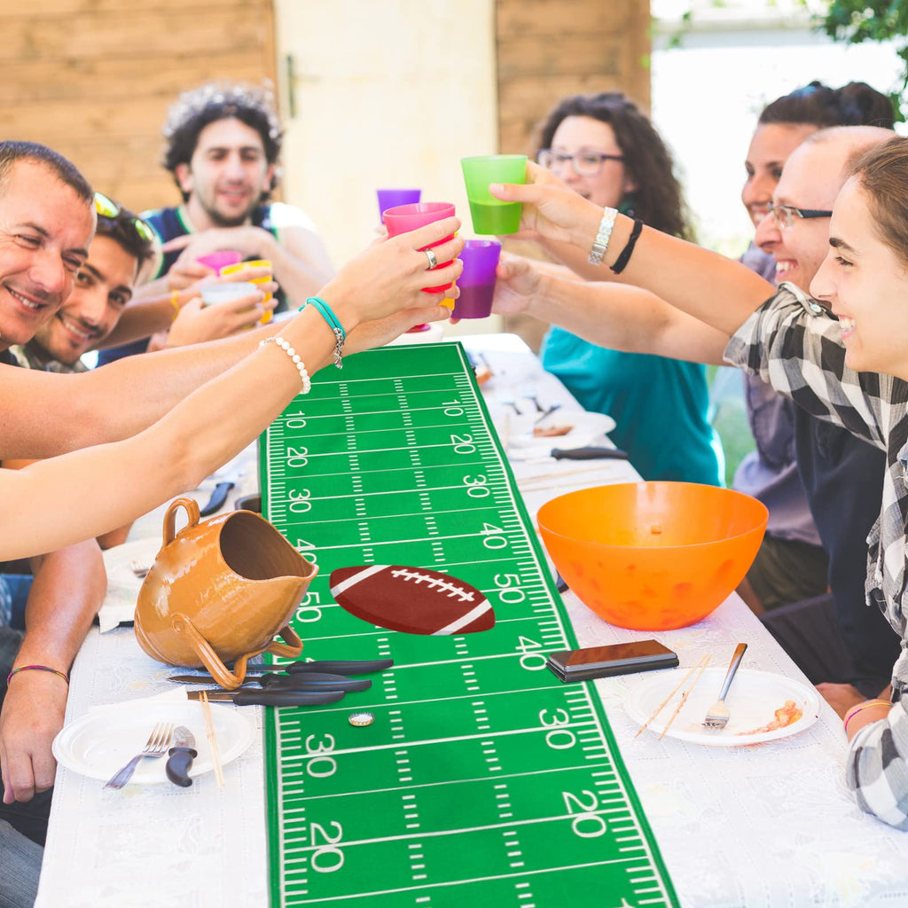Tegeme 2 Pack Football Themed Table Runner – 14x72 Inch Flax Tablecloth for Game Day Decor