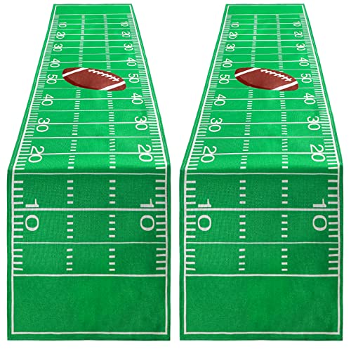 Tegeme 2 Pack Football Themed Table Runner – 14x72 Inch Flax Tablecloth for Game Day Decor